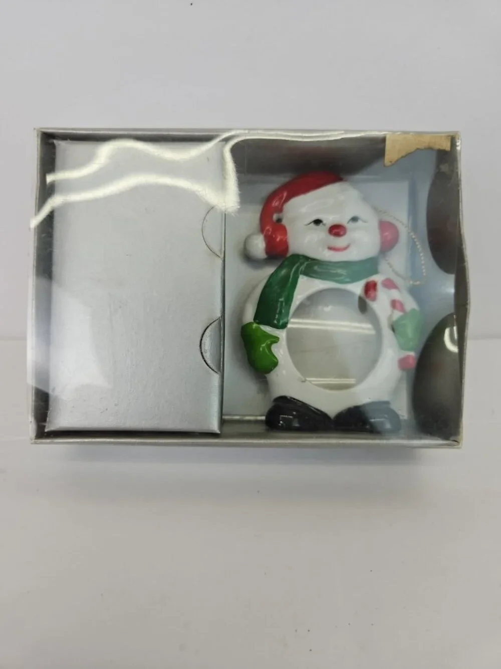 Vintage Ceramic Snowman Photo Frame Ornament Gift Christmas Small Oval Picture